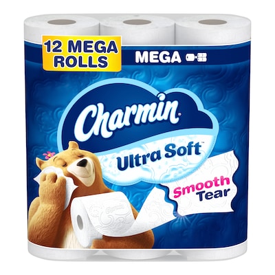 Charmin Ultra Soft Mega Toilet Paper, 2-ply, White, 224 Sheets/Roll, 12 Rolls/Case (88135/61789)
