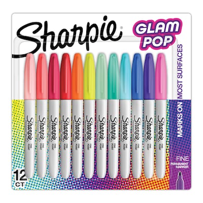 Sharpie Glam Pop Permanent Markers, Fine Tip, Assorted, 12/Pack (2185226)