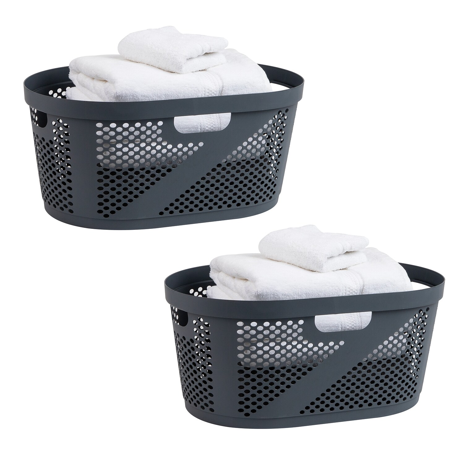 Mind Reader 10.57-Gallon Laundry Basket with Handles, Plastic, Gray, 2/Set (2HHAMP40-GRY)