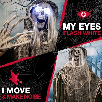 Haunted Hill Farm Life-Size Animatronic Moaning Skeleton with Rotating Head (HHSKEL-1FLSA)