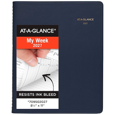 2027 AT-A-GLANCE 8.25 x 11 Weekly Appointment Book, Faux Leather Cover, Navy (70-950-20-27)