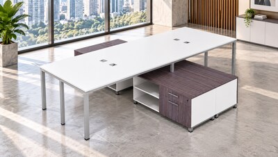 Boss Office Products Simple System 66"W Desk with Storage Cabinet, White, 4/Set (SGSD017-102-WT)