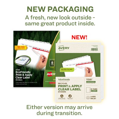 Avery Index Maker EcoFriendly Paper Dividers with Print & Apply Label Sheets, 8 Tabs, White, 5 Sets/Pack (11581)