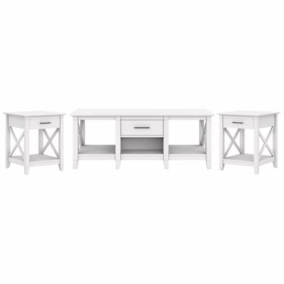 Bush Furniture Key West 47 x 24 Coffee Table with 2 End Tables, Pure White Oak (KWS023WT)