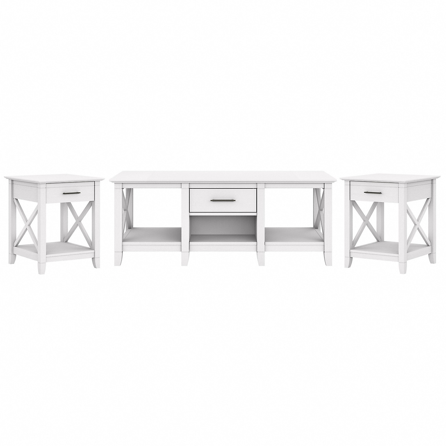 Bush Furniture Key West 47 x 24 Coffee Table with 2 End Tables, Pure White Oak (KWS023WT)