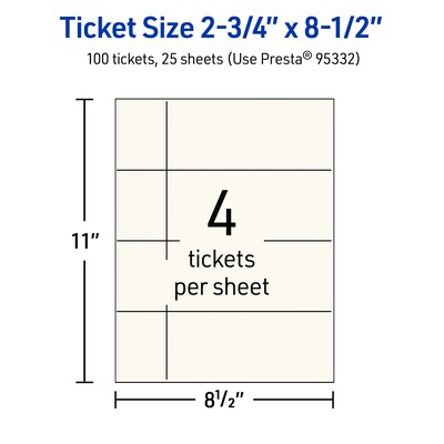 Avery Integrated Cards, 2-3/4" x 8-1/2", Matte Ivory, 100/Pack (95332)