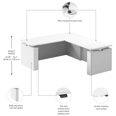 Bush Business Furniture Stratus 72"W Electric L-Shaped Adjustable Standing Desk, White (SUT014WH)