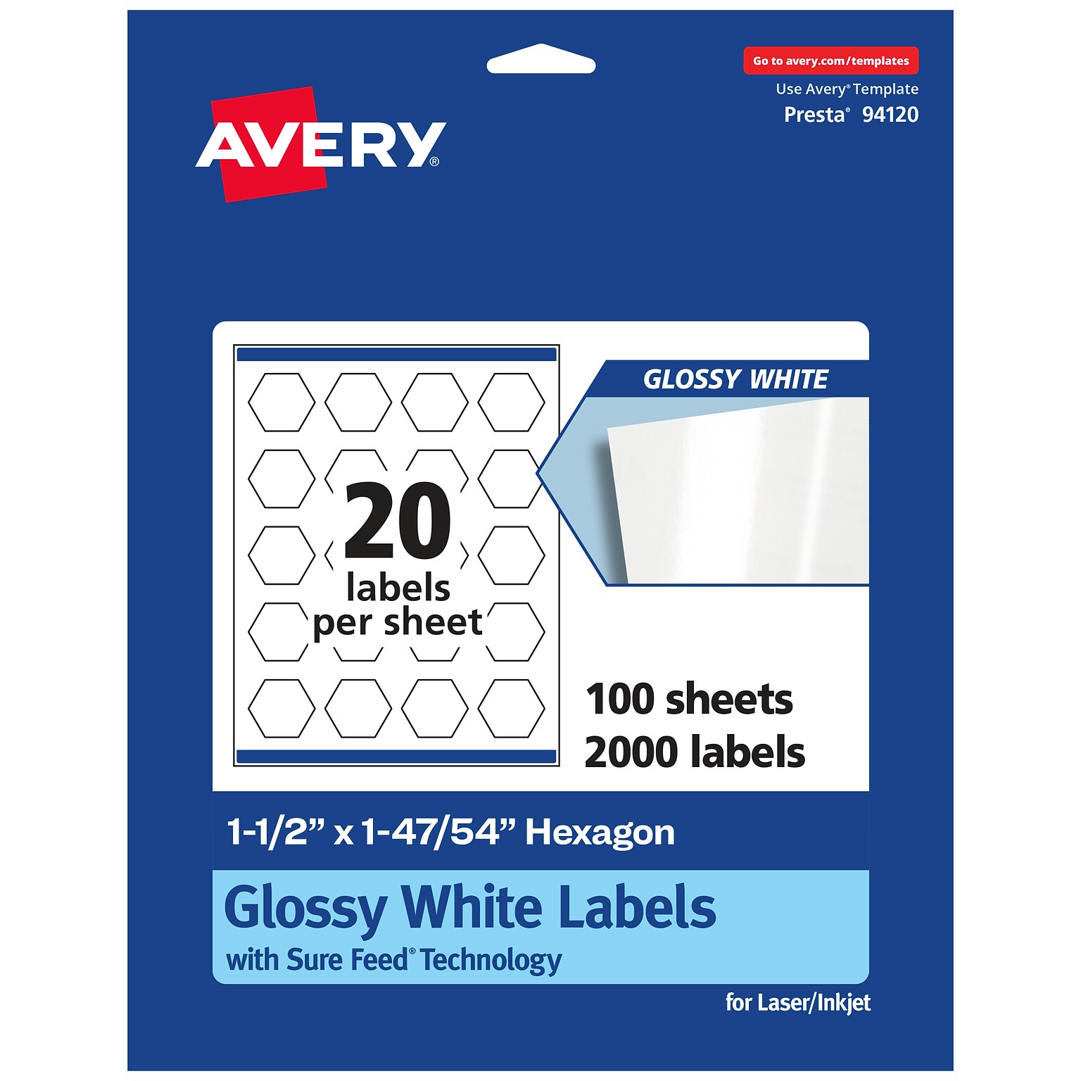 Avery Laser/Inkjet Multipurpose Labels, 1.8704 x , Glossy White, 2000/Box (94120)