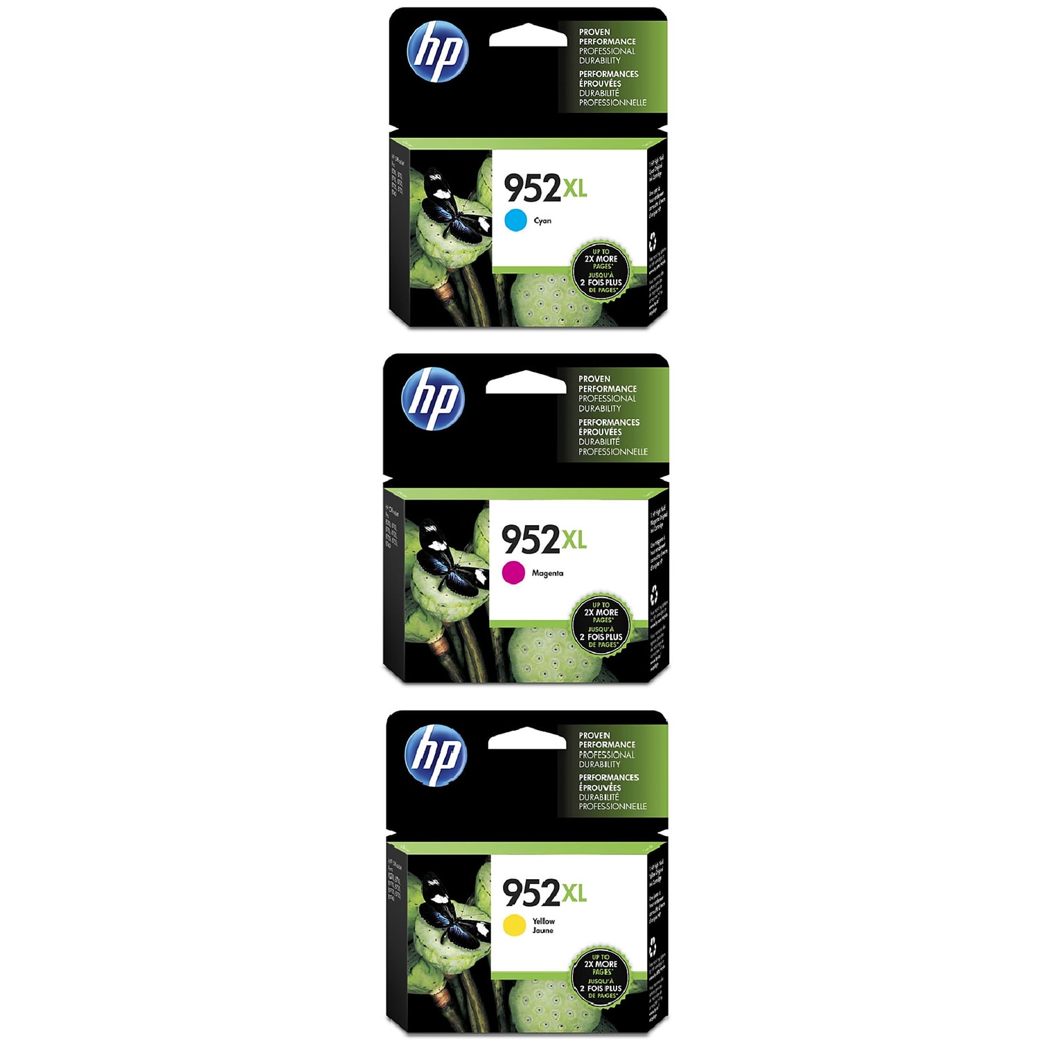 HP 952XL Cyan/Magenta/Yellow High Yield Ink Cartridge Set, 3/Pack