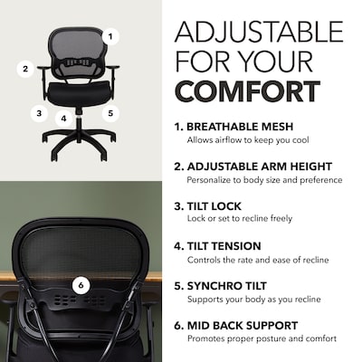 HON Wave Mesh Mid-Back Chair, Synchro-Tilt, Adjustable Arms, Black Sandwich Mesh (BSXVL712MM10)