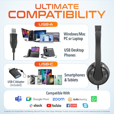 Delton 12Y Stereo Headset, USB-A/USB-C (DWH12YAC)