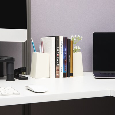 Mind Reader Concrete Book Ends, 5", White, 2/Set (RBPLANT-WHT)