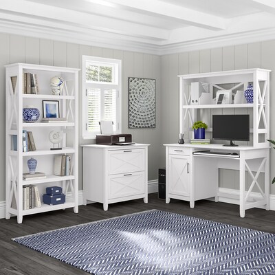 Bush Furniture Key West 48" Computer Desk with Bookcase and Lateral File Cabinet, Washed Gray Bundle (KWS051WT)