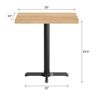 Flash Furniture Bennett Wooden Commercial Indoor Table, 30" x 24", Natural Top/Black Base (GSF2430NTT2222)