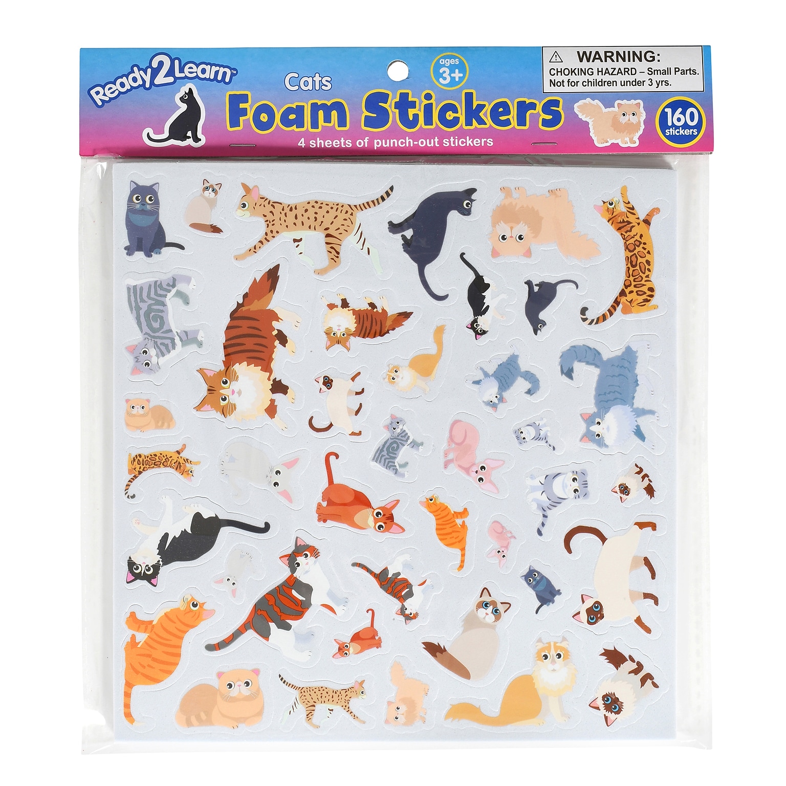 Ready2Learn Foam Cat Stickers, Multicolored, 160/Pack (CE-10122)