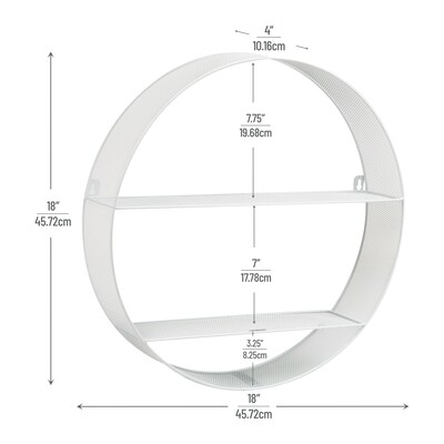 Mind Reader 2 Metal Circular Floating Shelves, 18" x 4" x 18", White (WALLCIR-WHT)