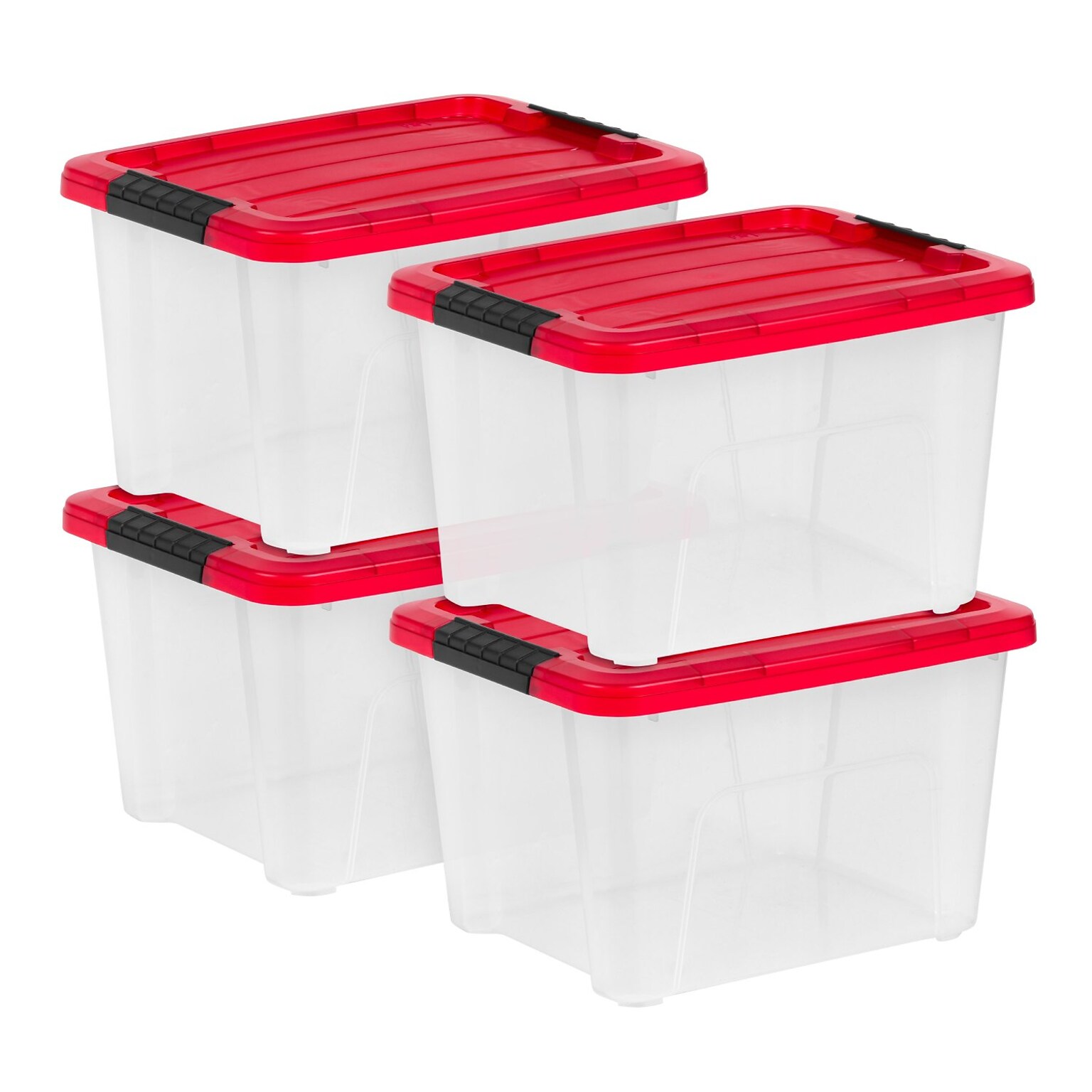Iris 20.5 Quart Storage Container with Lid, Plastic, Red, 4/Pack (500263)