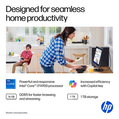 HP OmniDesk  Desktop Computer, Intel Core i7-14700, 16GB RAM,  1TB SSD, Windows 11 Home, Mouse & Keyboard Included