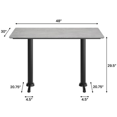 Flash Furniture Acadia Wooden Dining Table with T-Bases, 30"D x 48"W, Gray Faux Concrete/Black Base (ST3048CGT0522)