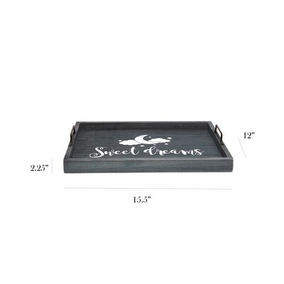 Elegant Designs Sweet Dreams Decorative Wood Serving Tray w/ Handles, 15.50 x 12, Midnight Blue