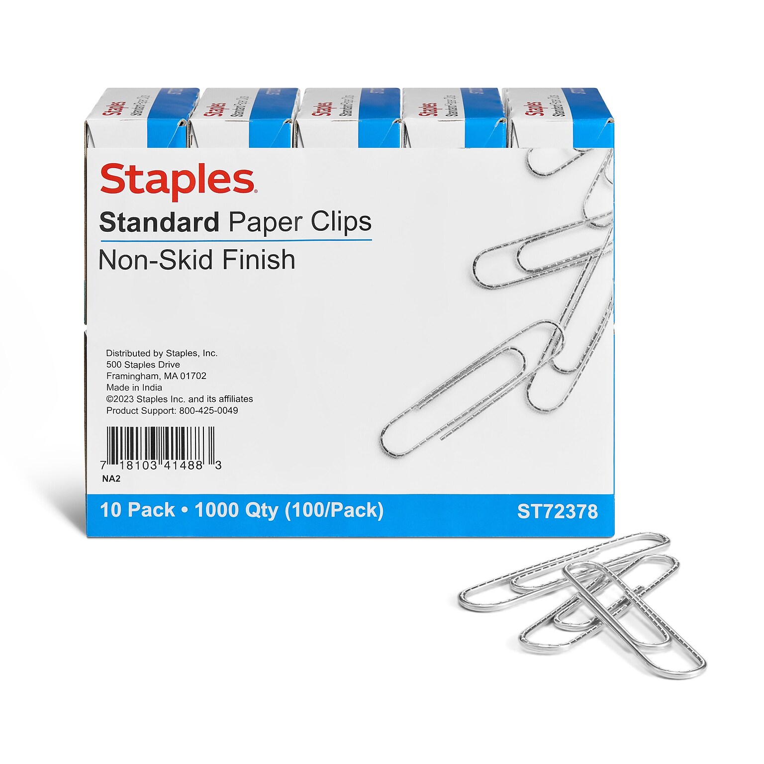 Staples® 1 Size Nonskid Paper Clips, Silver, 1,000/Pack (A7026599A