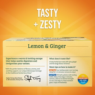 Twinings Lemon and Ginger Herbal Tea Bags, 50/Box (F14990)