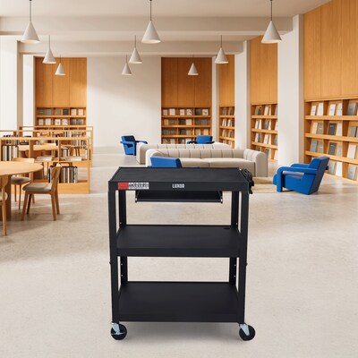 Luxor LEADER XL 3-Shelf Adjustable Media Utility Cart with Pullout Keyboard Shelf, Black (AVJ42XLKB)