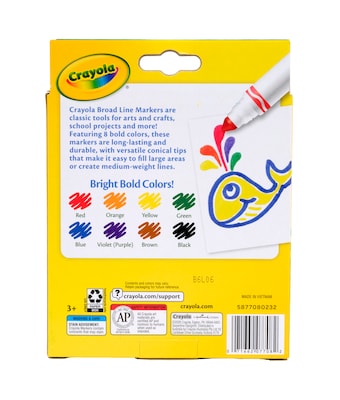 Crayola Kids Markers, Broad Line, Assorted Colors, 8/Box (58-7708)
