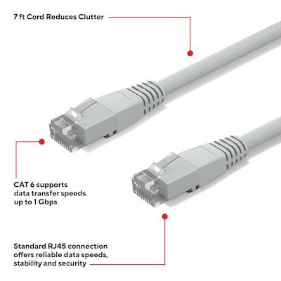 Staples TECH 7 ft. Cat-6 Ethernet Cable, Male to Male, Gray (ST62453)