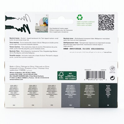Winsor & Newton Promarker Dual-Tip Alcohol Based Marker, Neutral Tones, 6/Pack (WNX0290154)