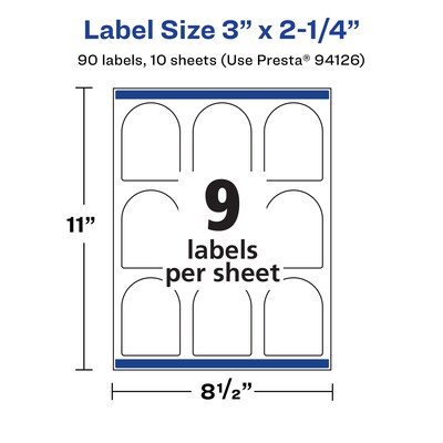 Avery Laser/Inkjet Decorative Edge Waterproof Multipurpose Labels, 2.25"  x 3", White, 90/Pack (94126)