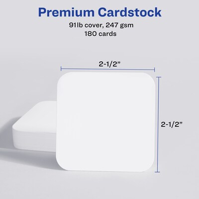 Avery Clean Edge Laser Square Cards with Rounded Corners, 2 1/2" x 2 1/2", White, 20 Sheets/Pack, 180 Cards/Pack (35703)