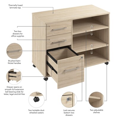 Bush Business Furniture Hustle Office Storage Cabinet with Wheels, Natural Elm (HUF140NE)