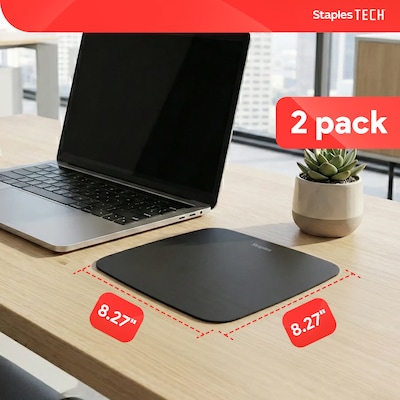 Staples TECH Non-Skid Mouse Pad, Black, 2/Pack (50678)