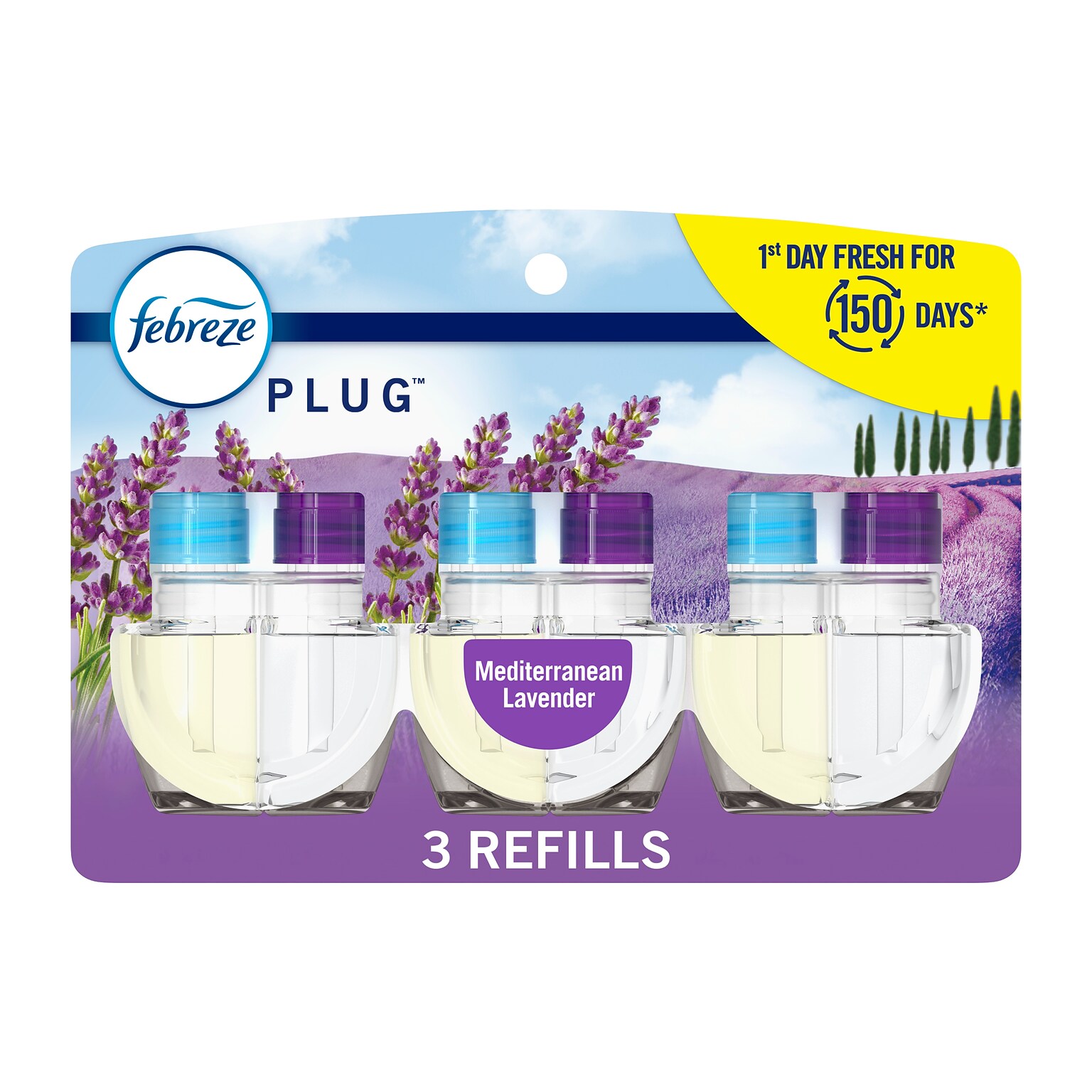 Febreze Fade Defy Plug Air Freshener Warmer Refill, Mediterranean Lavender Scent, 0.87 fl. oz., 3/Pack (54367)