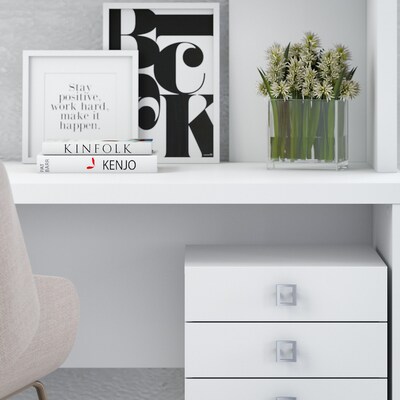 Office by kathy ireland® Echo Credenza Desk with Hutch and Mobile File Cabinet, Pure White/Pure White (ECH006PW)