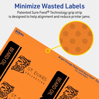 Avery Laser/Inkjet Multipurpose Rectangle Labels, 2" x 3.75", Bright Orange, 640/Box (94240)