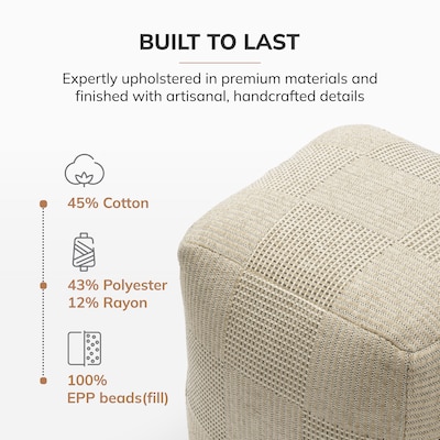Anji Mountain Branford Ivory Natural Fabric Square Pouf Ottoman (AMBPF106-1818)