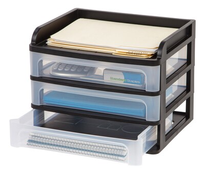 Iris Medium 3-Drawer Desktop Storage, Plastic, Black/Clear (150181)