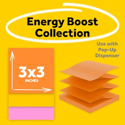 Post-it Super Sticky Pop-up Notes, 3 x 3, Energy Boost Collection, 90 Sheet/Pad, 10 Pads/Pack (R33