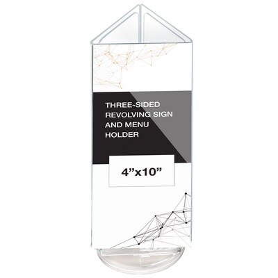 Azar Displays 4 x 10 Three-Sided Revolving Sign and Menu Holder, Top Loading, White Acrylic (193728-WHT)