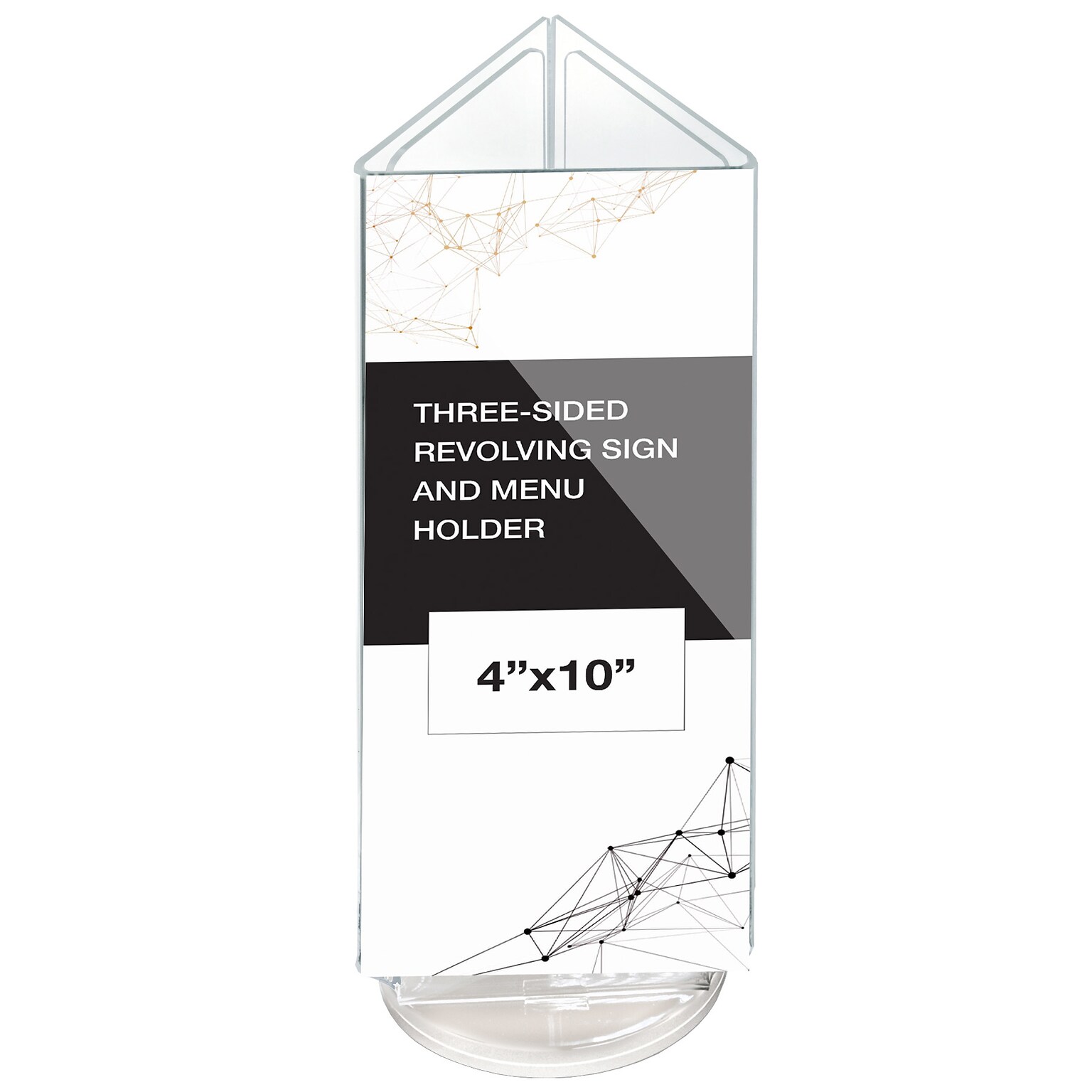 Azar Displays 4 x 10 Three-Sided Revolving Sign and Menu Holder, Top Loading, White Acrylic (193728-WHT)