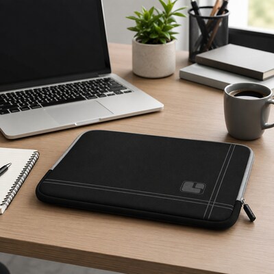 SumacLife 13" Microsuede Laptop Sleeve, Black/Gray (NbkLea679)