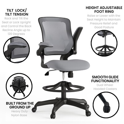 Flash Furniture Mesh Ergonomic Drafting Chair with Adjustable Foot Ring and Lumbar Support, Dark Gray (BLZP8805DDKGY)