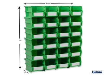 Triton Products LocBin Small Stackable Plastic Storage Bin, 3 x 4.125x 5.375, 1.15 Qt., Green, 24