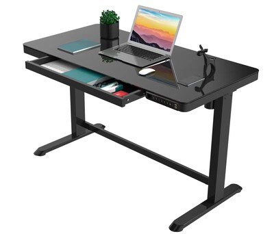 Uncaged Ergonomics Rise Up Glass Electric Standing Desk, 23.7" x 45.3", Black (RUglass-black)