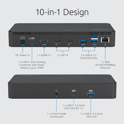Kensington SD3220U3 EQ USB-C 10Gbps Triple Video Driverless Docking Station, 100W Power Delivery, DP/HDMI  (K32803NA)