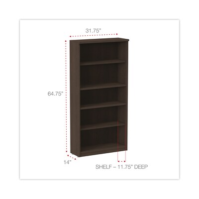 Alera Valencia Series Bookcase, Five-Shelf, 31 3/4w X 14d X 65h, Espresso (ALEVA636632ES)