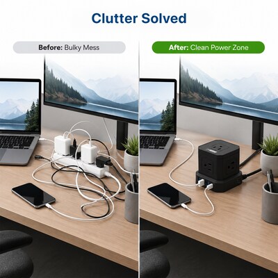 Uncaged Ergonomics Cube 5-Outlet 4-USB Port Surge Protector, 10', Black (PC-B-C)