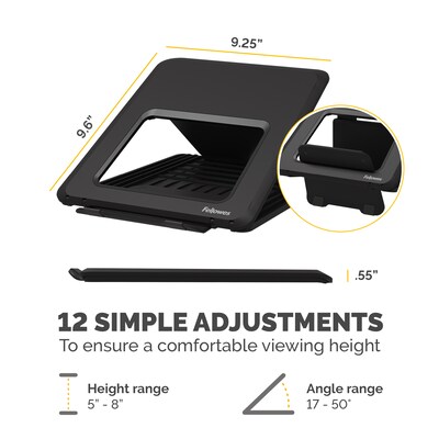 Fellowes Breyta Collection 9.25" x 10.55" Adjustable Plastic Laptop Stands, Black (100098500)